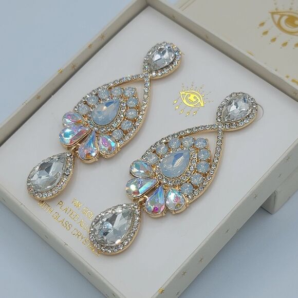 Eye Candy Earrings Gold Plated Glass Crystals Statement Earrings #547 - Picture 5 of 9